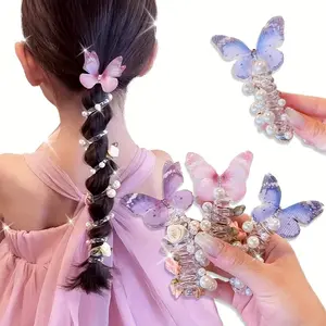 2 pieces of AYLHFO mesh bow headbands, cute floral design with beads for girls, suitable for daily wear and parties, suitable for all seasons, everyday hair accessories, fun accessories, durable plastic headbands, bow hair accessories