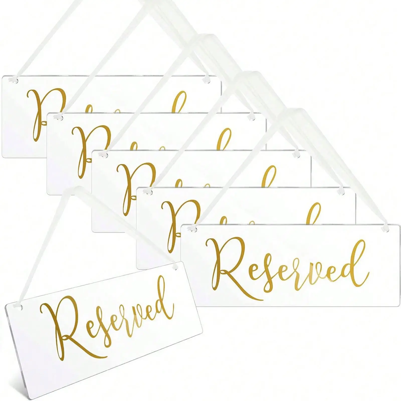 Wedding Chair Reservation Signs Acrylic Tags with Ribbon Hooks, Set of 6, Elegant Decor, Ideal for Weddings, Church Pews, Restaurants