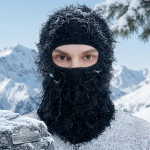 Distressed Ski Mask Balaclava - Yeat Shiesty Fluffy Knitted Full Face Mask for Men and Women, Winter Warm Cold Weather Protection, Fashionable Streetwear Accessory for Outdoor Activities, Comfortable Breathable Design