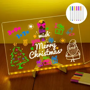 Personalized LED Lamp Acrylic Message Note Board Erasable USB Children's Drawing Board Bedroom Night Light Birthday Kids Gift 30x20cm Decorative Lights