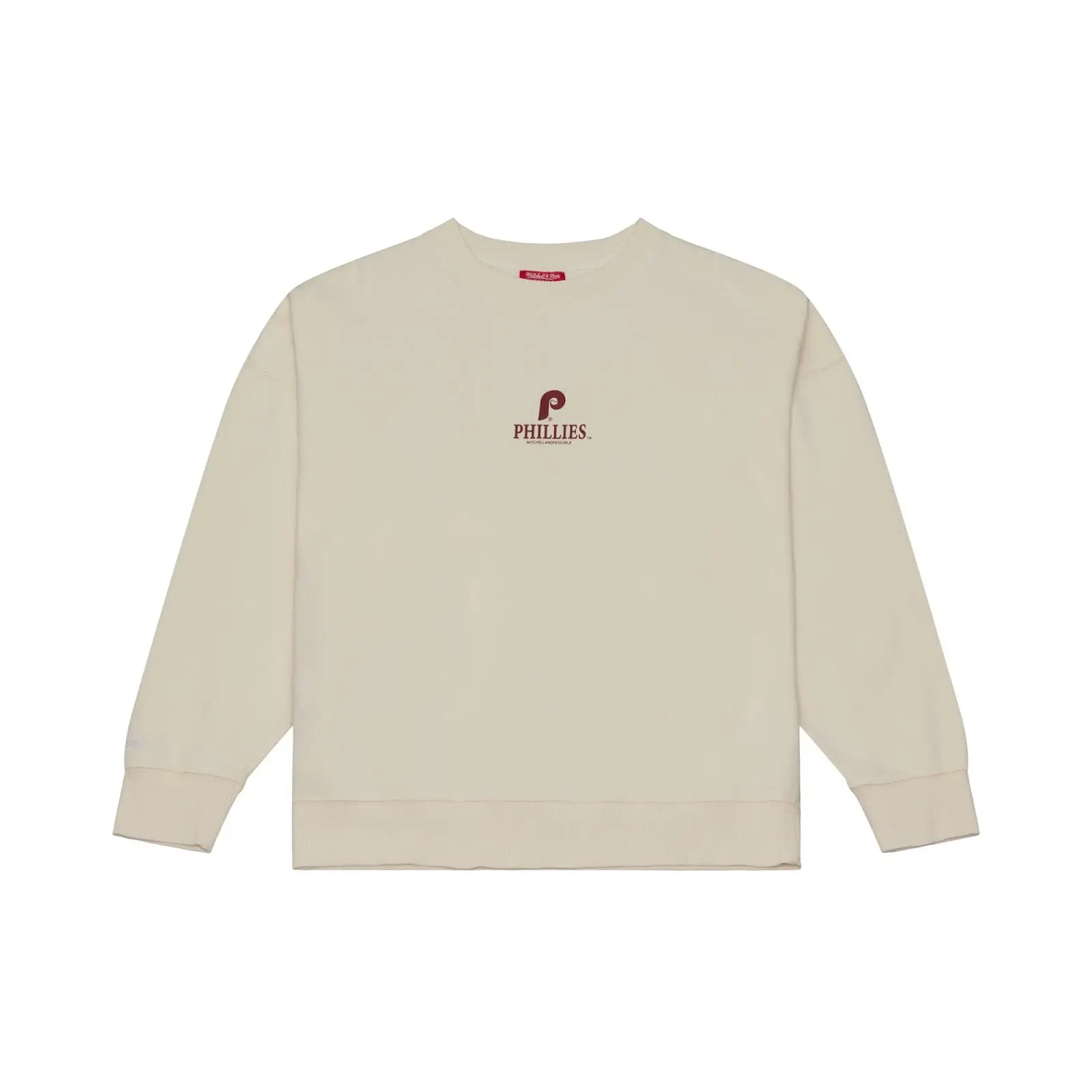 Women's Philadelphia Phillies Cream Core Essentials Lightweight Sweatshirt MLB Throwback Crewneck Vintage Fan Gear Mitchell & Ness