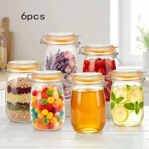 6-Piece Set 32oz Wide Mouth Sealed Glass Kitchen Storage Jars, Vintage Latch Lid Mason Jars, Food Grade, Dishwasher Safe, Coffee & Pantry Use