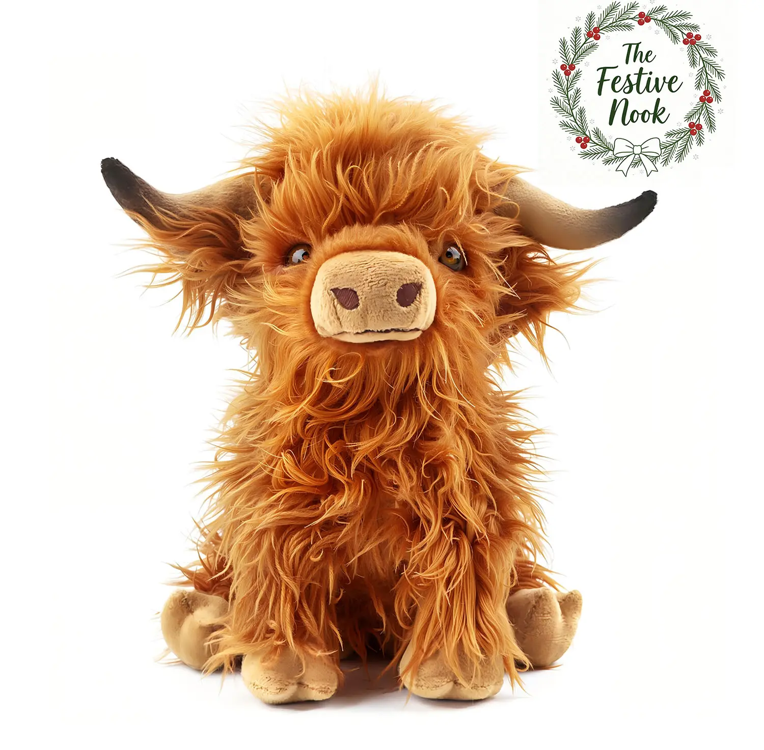 Realistic Highland Cow Plush Toy, Super Soft Fluffy Huggable Stuffed Farm Animal, Soft Squishy Companion, 10.8in Toys Gift for Kids & Adults, Brown Scottish Cattle Plushie