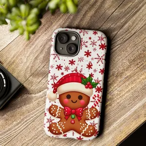 Cute Gingerbread Christmas Phone Case, Festive Snowflake Cover, iPhone