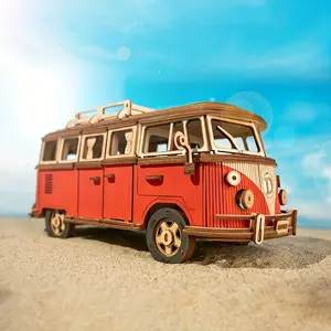 Camping Car Wooden Puzzle, Wood Model Car, 3D Assembly, Educational Toy, Decorative Realistic Car Series, Beginner Skill Level