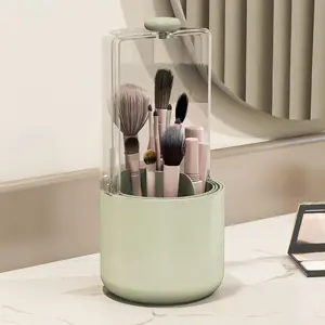 Makeup Organizer with Lid 360 Rotating Clear Dustproof Makeup Brush Organizer Boxes Vanity Desktop Bathroom Countertop vanity dresserToothbrush Holder Spinning Brush Holder Gift Ideas Valentine 14th birthday gift  Green