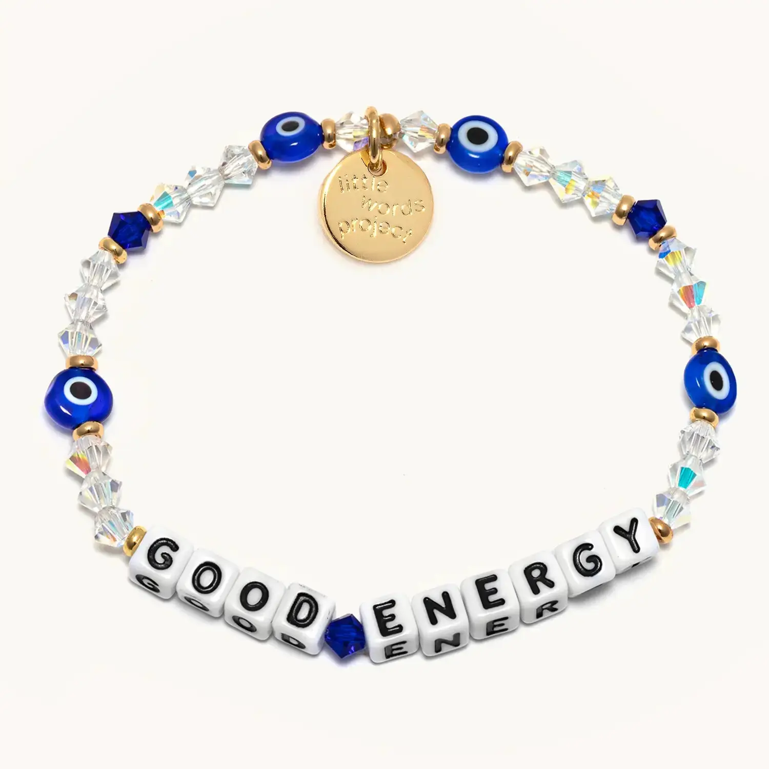 Little Words Project Women's Fashion Fabric Beaded Lucky Charms Bracelet - Blue Evil-Eye Custom, Adjustable Band, Trackable ID Tag, Energy Protection, Inspirational Spiritual Accessory, Gifts for Female Adults (Choking Hazard Small Parts)