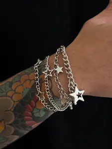 Men's Hip Hop Style Hollow Out Star Stackable Fashion Bracelet Set, Casual Vintage Design Daily Party Metal Bracelets Gift, Layered Bracelet Set, Stacking Bracelet