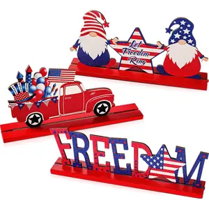3 Pieces Memorial Day Decorations 4th of July Decorations Patriotic Table Decorations Wooden Table Centerpieces Independence Day Decorations for American Memorial Day Veteran Day Party Decor