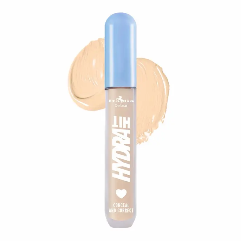 Italia Deluxe HydraHit Concealer & Corrector, Hydrating Cream with Precision Spatula for Smoothing and Flawless Coverage, Cosmetic, Brightening, Makeup, Medium Warm, Flawless Base, Color Correction, Uneven Skin Tone, Corrects Dark Circles