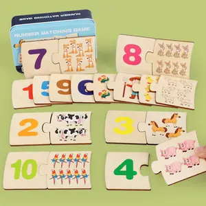 Wooden Number Matching Puzzle Game Set, Math Learning Aid for Kids Aged 3-5, Educational Toy for Preschoolers, Home School Classroom Use, Math Learning Blocks, Number Counting Blocks, Math Learning Tools