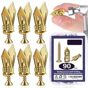 No-Drill Drywall Anchors Kit, Heavy Duty - 90 count (0.47x1.18in) Zinc Plated Steel, 45 Anchors + 45 Self-Tapping Screws | 2025 Upgraded for Easy Wall Mounting (Shelves, Decor, TVs)