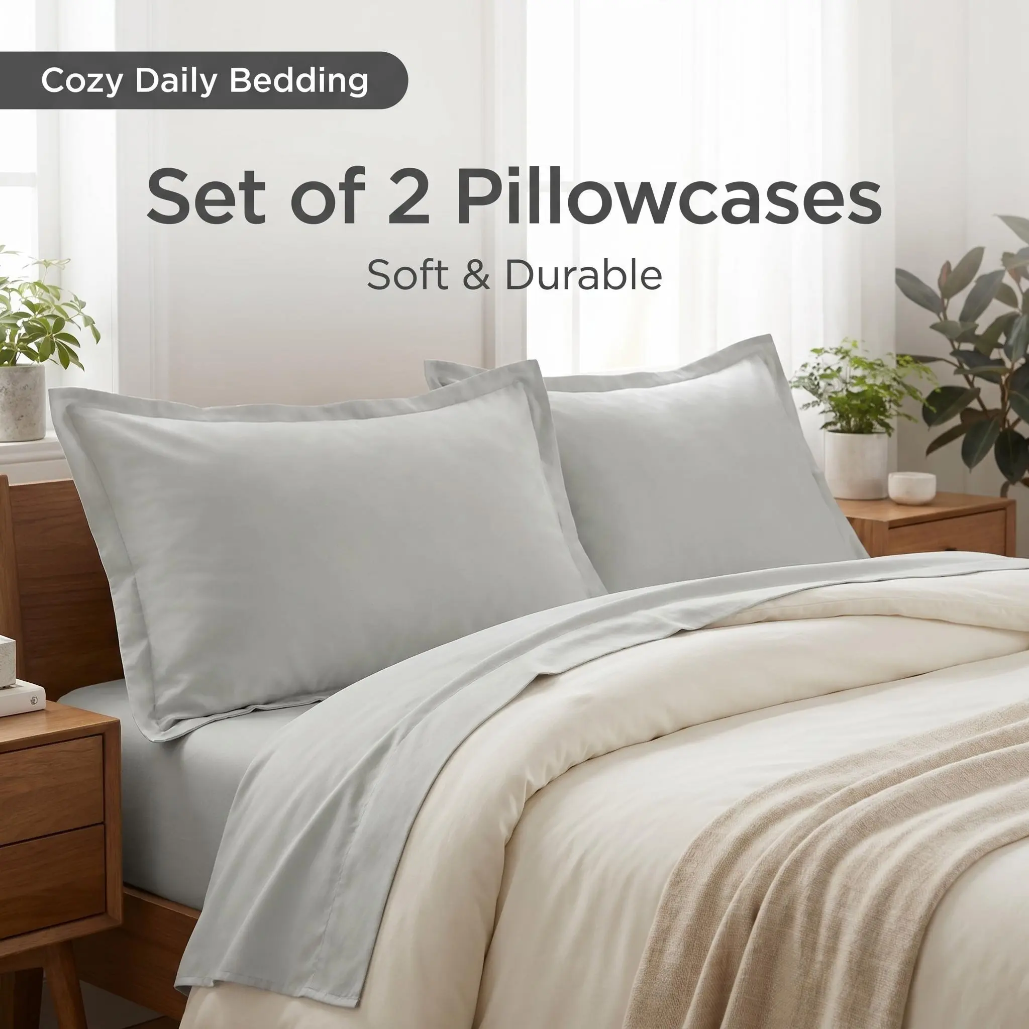 Bedsum 2-Pack Ultra Soft Brushed Pillowcases - Luxury Hotel Quality Pillow Covers, Luxurious Beddings, Breathe-Easy Fabric, Envelope Closure Stays Snug, Fresh Look After Laundry, Hotel-Style Sleep Upgrade