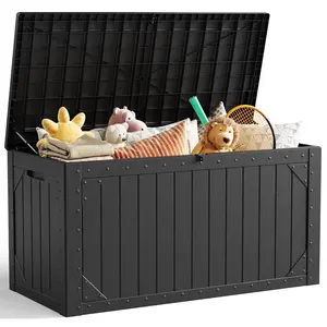 MakeChanges Outdoor Storage Box 31 Gallon Patio Deck Box with Handles, Patio Storage Deck Boxes Garden Resin Deck Storage Container Lockable Storage Box (Black&BROWN)#Summervibes