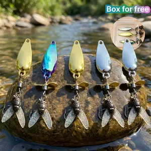 5 Pack Metal Spinner Baits, 3D Realistic Blade Fishing Lures with Propeller, Fly Spinning Propeller Metal Sequins Soft Bait for Freshwater Bass Trout for Pond Lake River Angler