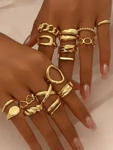 16 Piece Geometric Ring Set, Simple Casual Irregular Matte Stackable Rings for Women, Daily Date Party Accessories, Perfect Gift