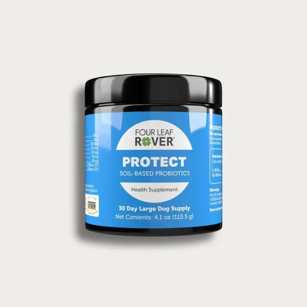 Four Leaf Rover Protect 4.1Oz - Daily Detox for Healthy Guts with Soil-Based Probiotics & Herbal Blend for Large Dogs