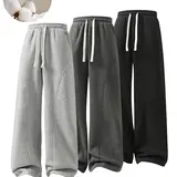 Unisex Fleece Thermal Lined Sweatpants  Oversize Drawstring Waist Casual Loose Pants for Fall Winter School Season Daily Wear Stylish Menswear