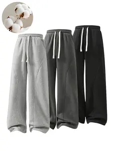 Men's Fleece Thermal Lined Sweatpants  Oversize Drawstring Waist Casual Loose Pants for Fall Winter School Season Daily Wear Stylish Menswear