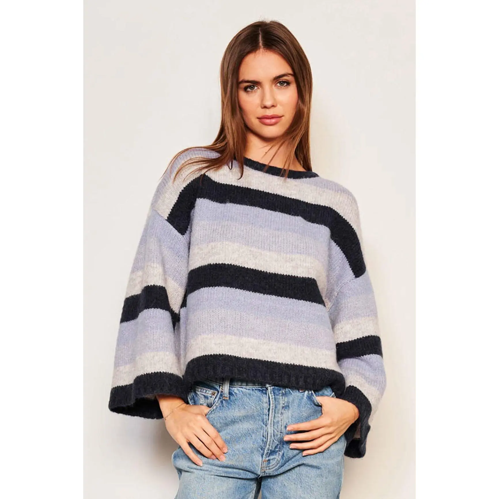 Cropped Stripe Sweater—Lilac Smoke **FINAL SALE**