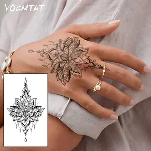Waterproof Temporary Tattoo Stickers, Mandala Lotus Tribal Design, Body Art Arm Fake Tattoos Sleeves for Women Men Neck Wrist