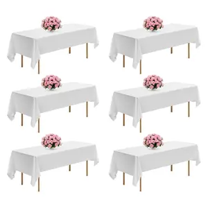 White Tablecloths for Rectangle Tables, 6 Pack, 60 x 102 Inches, Reusable and Machine Washable Wrinkle-Resistant Polyester Table Covers for Wedding, Party, Banquet Ideal for Catering Events, Parties, Easy Care, Stain Resistant
