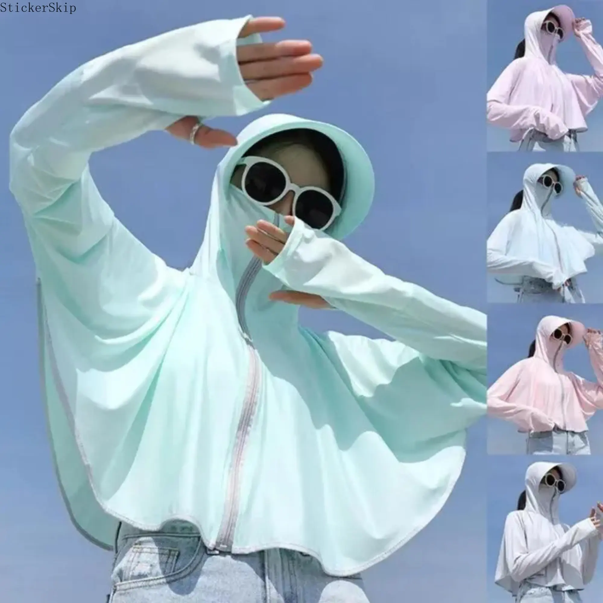 2026NEWLightweight UV Protection Sun Jacket – 2-in-1 Cooling Hooded Jacket with Wide Brim Ponytail Hat, Breathable Long Sleeve Outdoor Cover for Cycling, Hiking, Travel & Summer Activities