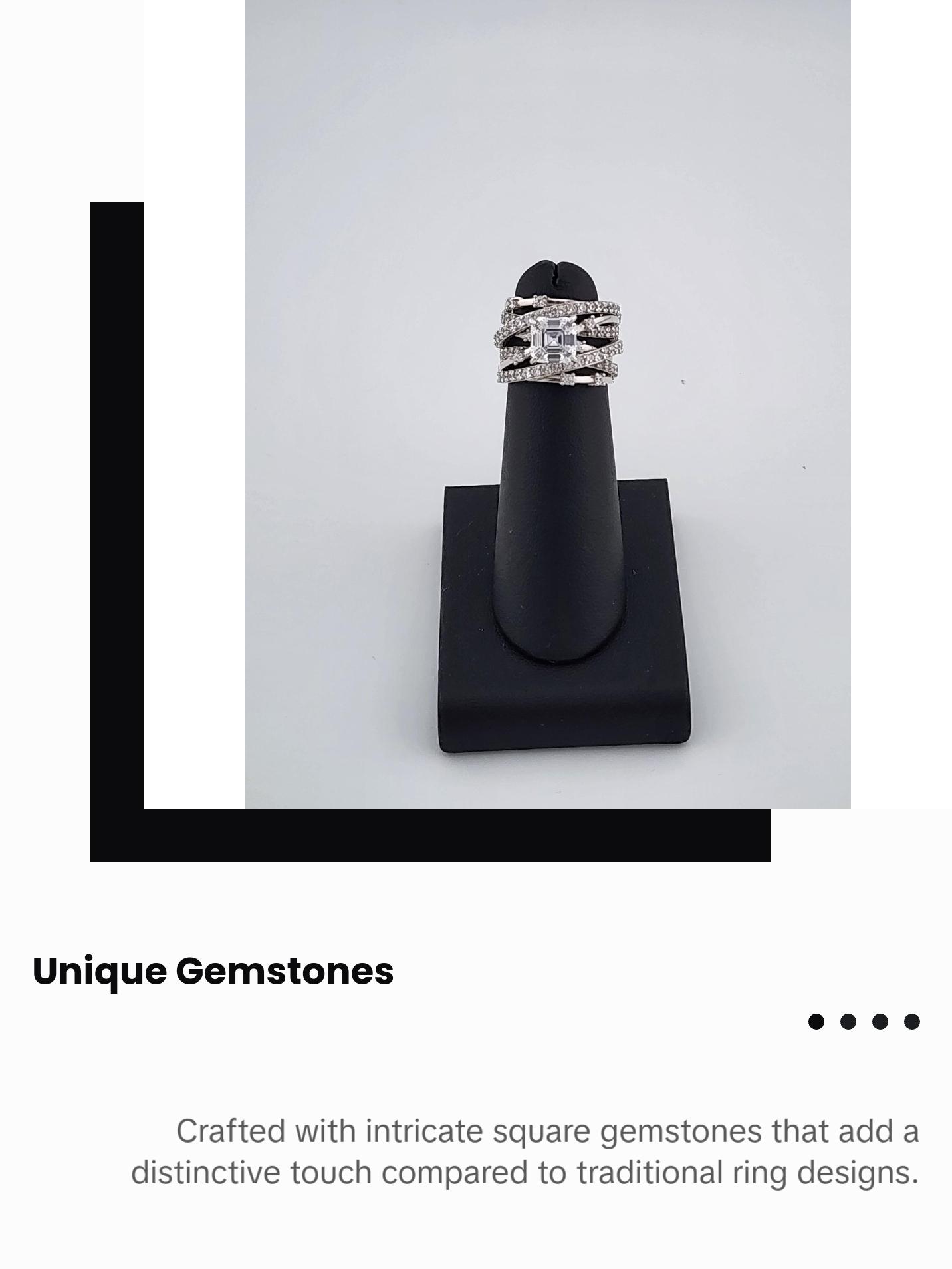 Brand New Sterling Silver 925 Square gemstone Crossover Ring