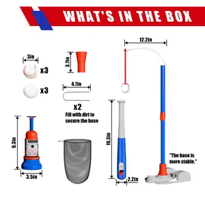 3-in-1 Kids Baseball Trainer Set – Adjustable Tee, Auto Ball Launcher & 6 Balls for Fun Sports Learning Batting Stand Batting Cage Net