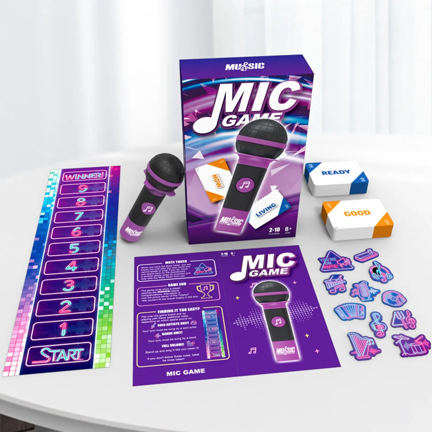Snatch The Mic Karaoke-Style Board Game - Fast-Paced Lyric Challenge Themed Party Card Game with Foam Microphone, 125 Word Cards, Player Tokens & Easy-to-Follow Rules for Non-Singers, Card Game Box