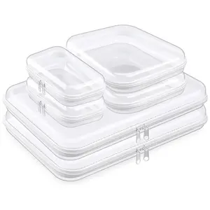 3/6 Pcs Clear Hard Shell Makeup Box Set, Transparent Water-Resistant Zipper Organizer Pouch for Travel Toiletries, Tech Items outdoorfun