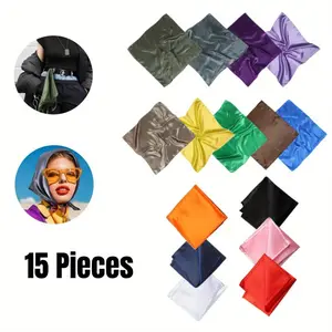 15 Pieces Women Square Neck Scarf Mixed Solid Colored Neckerchief Head Wraps Scarf Bandana
