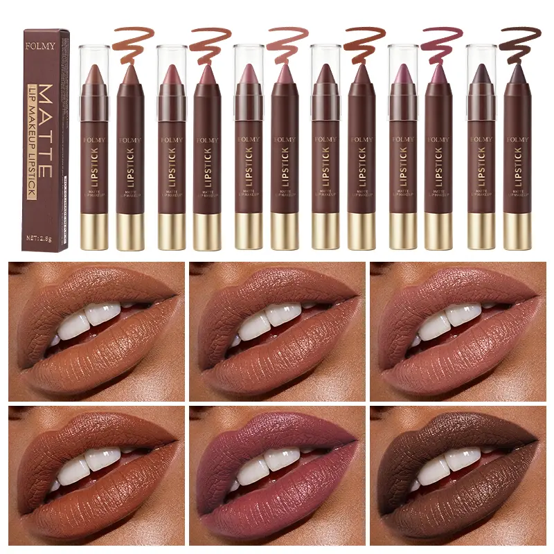 6PCS FOLMY Matte Brown Lipstick, Individual Lipsticks, Waterproof, Non-stick Cup, Soft Texture, Suitable for All Skin Types, Wonderful gift