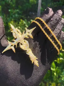 Iced Out Cross Prince of Darkness Destory Lonely Necklace Pendant for Men 5A Cubic Zirconia Hip Hop Jewelry Iced Out Chains