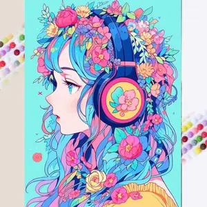 1 set of DIY diamond painting kit, 5D diamond art kit, DIY decoration flowers, headphones, colorful hair mosaic, diamond art, DIY art home decoration.