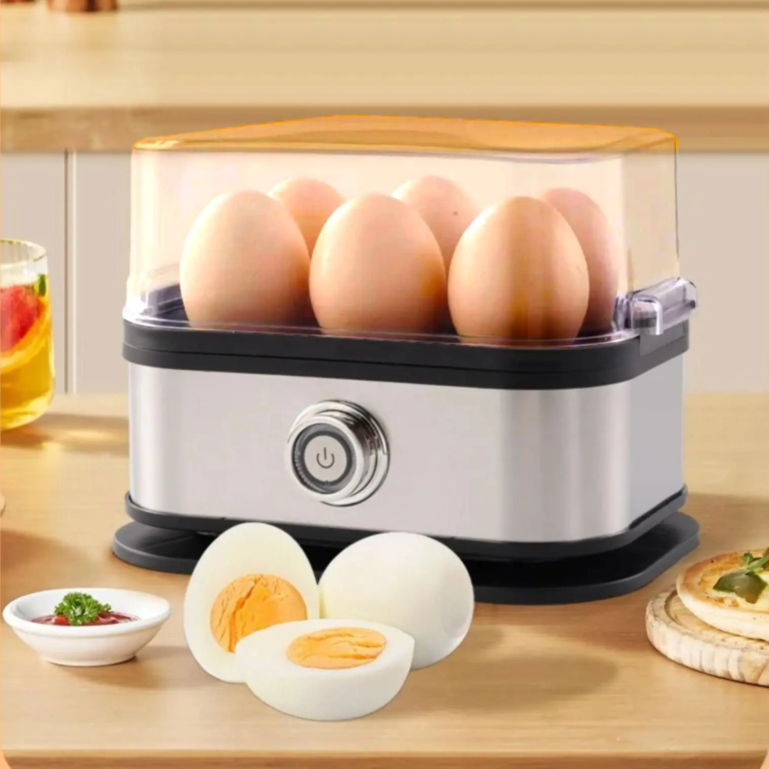 Portable Electric Egg Cooker, Easy Egg Cooker, Automatic Stainless Steel Multi-Function Kitchen Appliance, Home Breakfast Machine, Hard Boiled Egg Maker, Model Xinghao Zdq-Fx01
