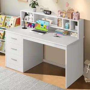HOMBCK Wooden Study Desk with Hutch, Drawing Writing and Learning Desk with Bookshelf,Study Computer Desk, Chair not Included