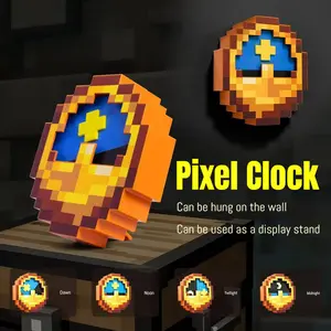 DIYCOM Retro Pixel Wall Clock Auto Switching Day Night Display Hanging Alarm for Bedroom Gamer Room Christmas Gift