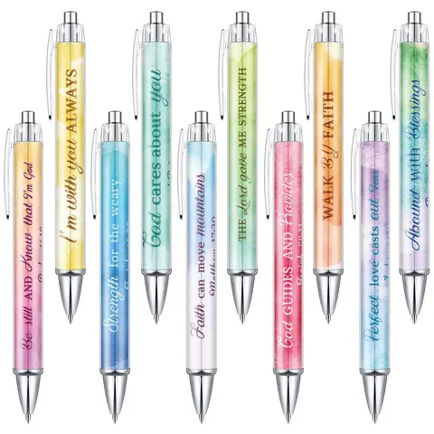 10-Pcs Bible Verse Ballpen Set - Back to School Haul Religious Watercolor Flowers Scripture Unique Sets, Christian Appreciation Gifts for Sunday School Teachers, Faith-Based Office Stationery Writing Tools