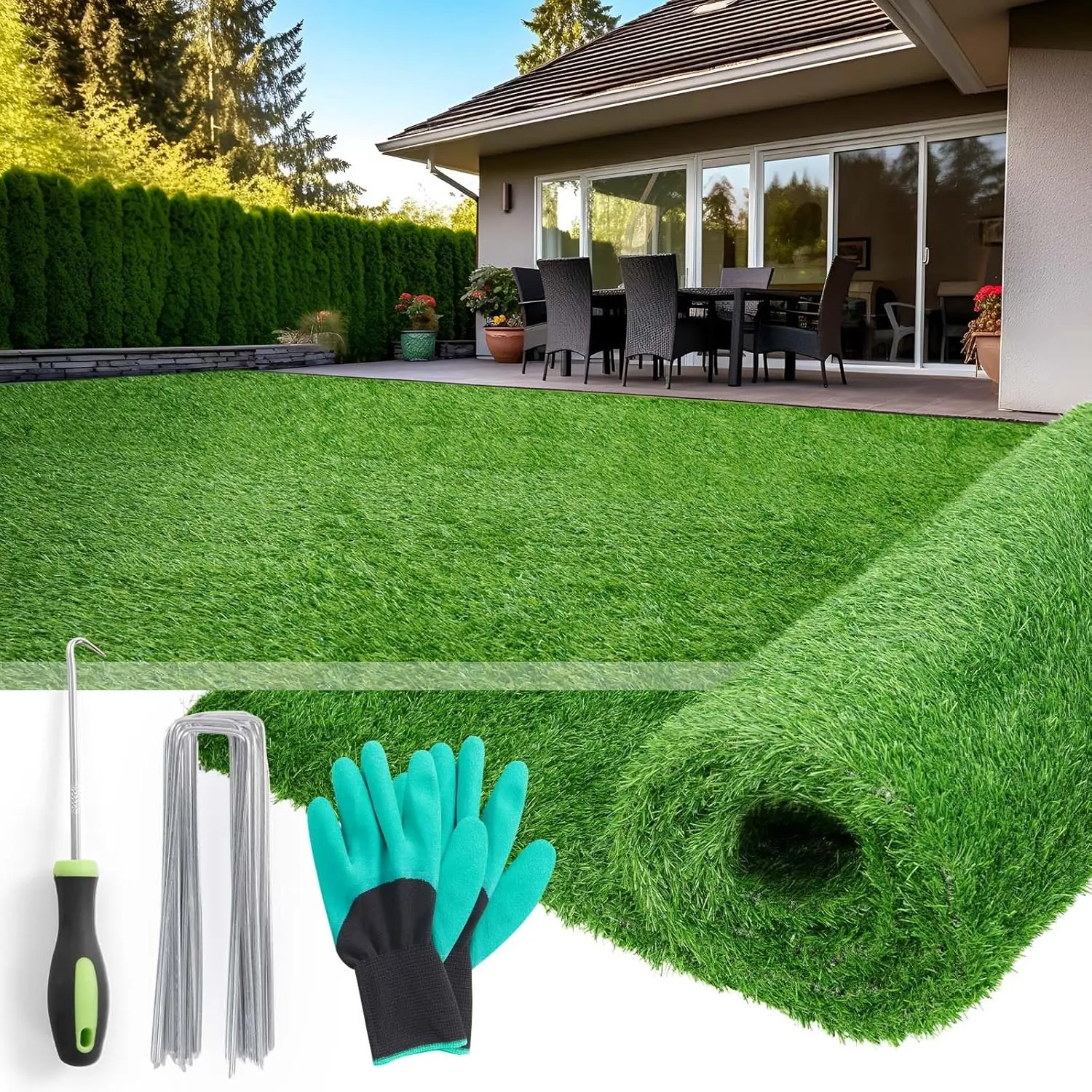 Artificial Grass Rug Outdoor Indoor 3ft x 5ft,  Grass Carpet Green Synthetic Grass Realistic Turf Rug with Drainage Holes  Garden Lawn Landscape Balcony Patio Decoration