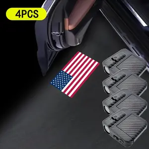 4pcs door lights - American flag logo projector - Universal wireless door LED projection lights, door step LED welcome sign shadow ghost light projection lights, suitable for all brands of cars LED American flag welcome lights