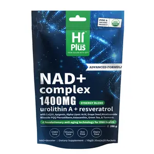 HiPlus NAD+ Dietary Supplement Beverage (Raspberry Flavor, 1400mg) - Superior Fat-Soluble NMN Alternative with Green Tea, Resveratrol, CoQ10, PQQ, Alpha Lipoic Acid for Energy, Anti-Aging, Cellular Regeneration (20 Packets) Vitamin