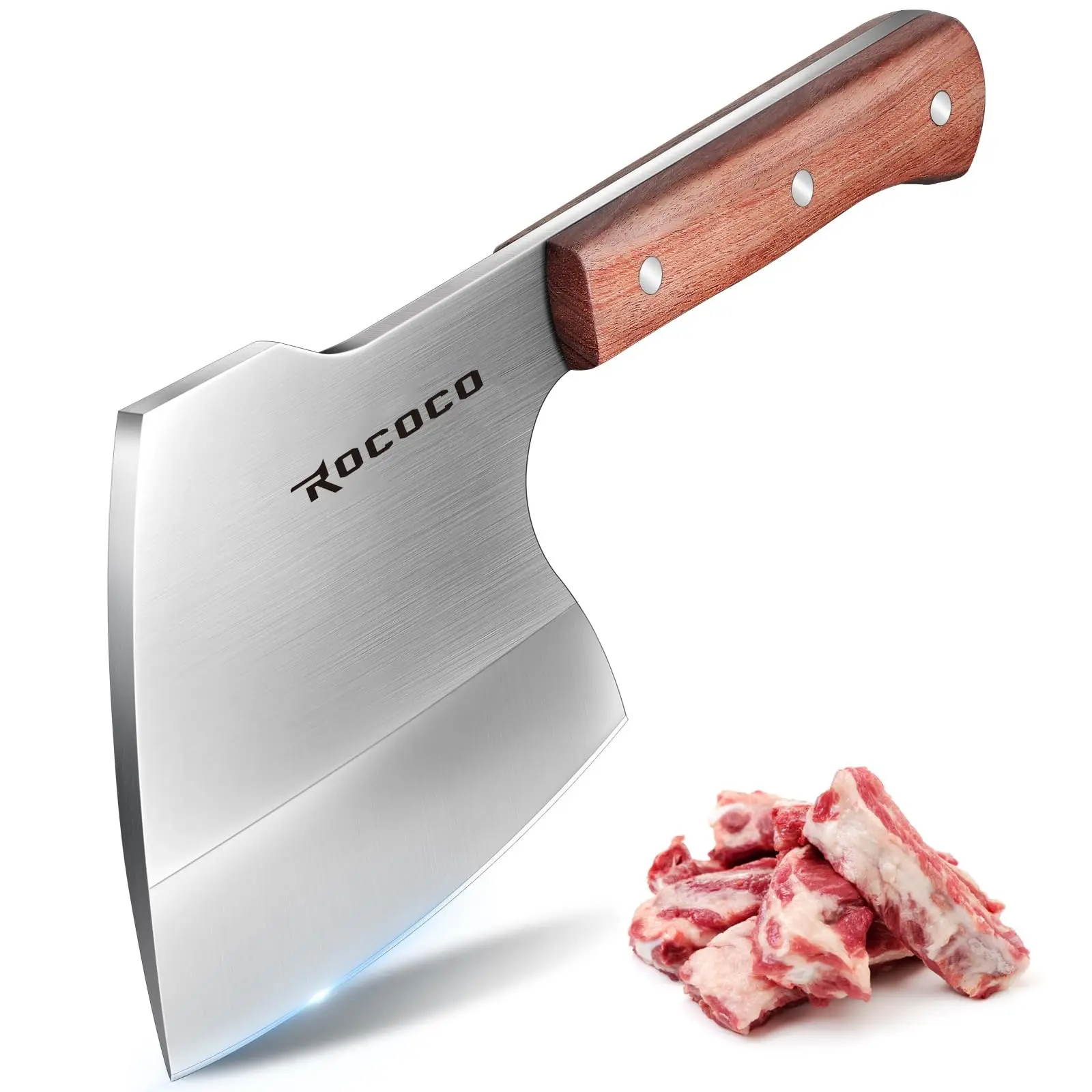 Summervibes【February Faves】ROCOCO Heavy Duty Meat Cleaver Knife, Stainless Steel Hand Forged Butcher Knife for Bone Cutting, Kitchen BBQ, Christmas Gifts