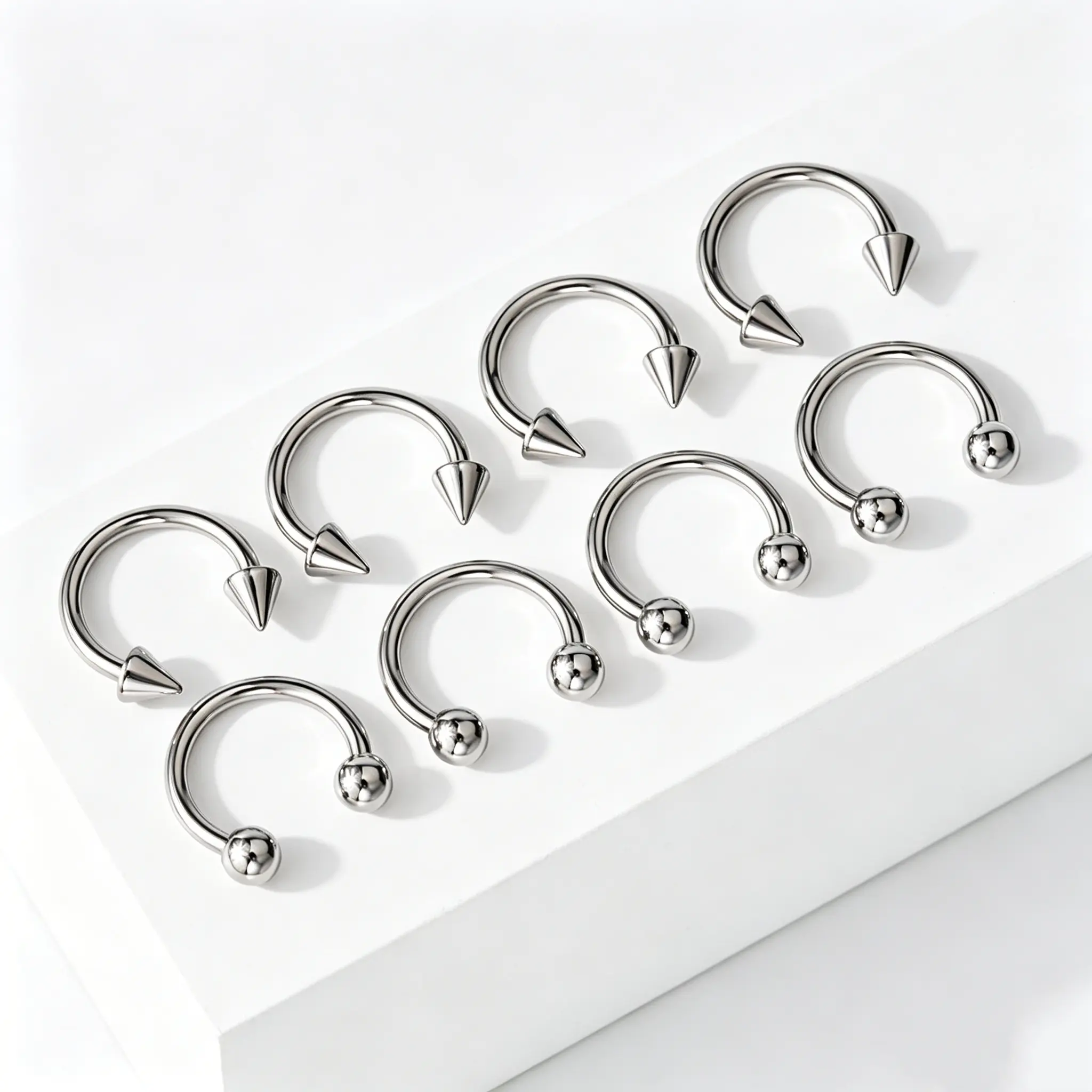 Oufer 8PCS 16G 8/10/12MM 316L Stainless Steel Horseshoe Circular Barbell