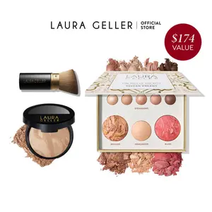 Laura Geller Tuscan Dreams Baked Starter Kit - Foundation, Blush, Bronzer, Highlighter, Eyeshadows, Kabuki Brush - Makeup