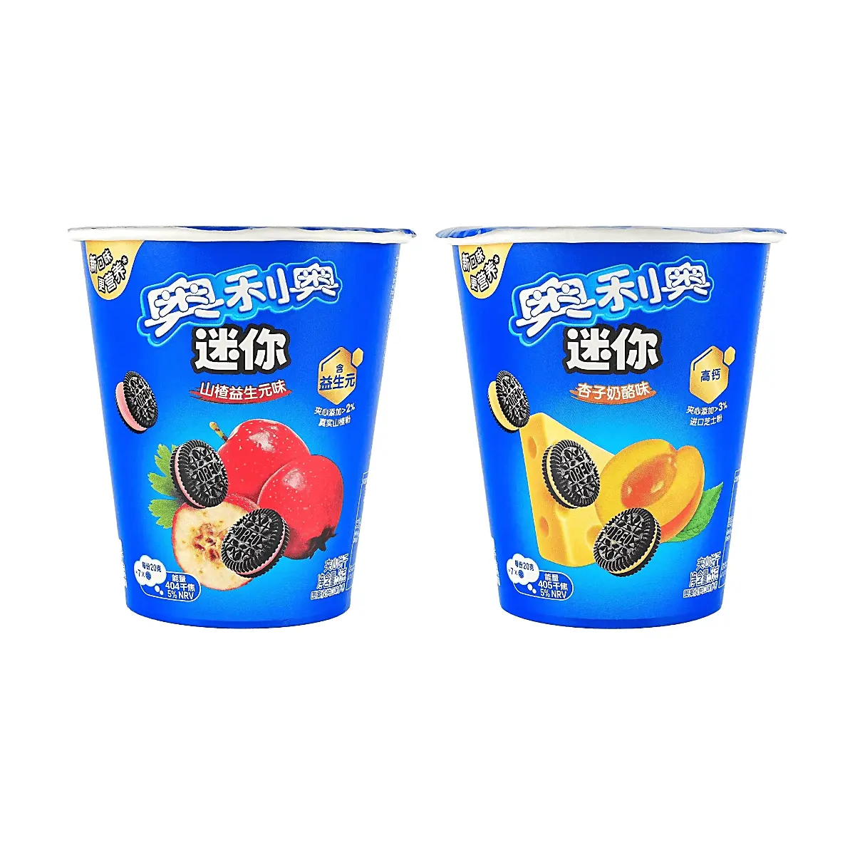 OREO Mini Cookies - Hawthorn Prebiotic & Apricot Cheese Flavors (2-Flavor Combo Pack, 110g) - Sweet & Sour, High Calcium Snacks