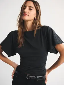 Women's Summer New Batwing Sleeve Ruched Waist Fit Top, Fashion Y2K Trend Casual Versatile Womenswear Shirt, Soft and Comfortable Basic T-Shirt for All Seasons