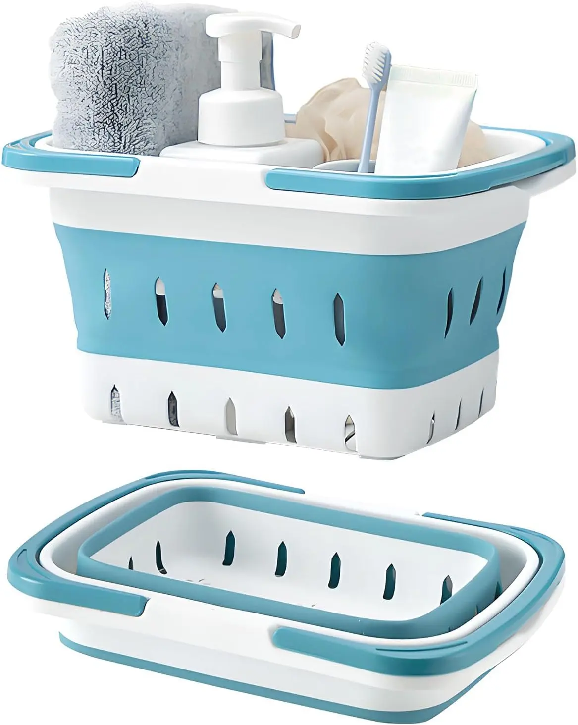 Portable Shower Caddy Tote – Collapsible Plastic Basket with Handles, Foldable Storage Organizer for Bathroom, Kitchen, College Dorm, Gym, Travel & Camping, Blue Fammart