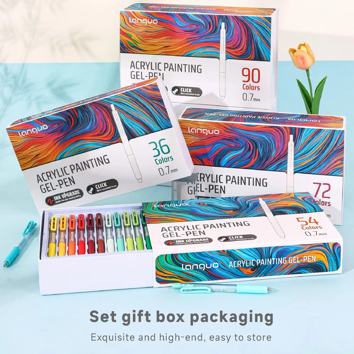 Languo Press-Type Acrylic Painting Pen Set, 72 Colors Neutral Pens, Multicolor Fine Writing, Acrylic Markers, Ideal for Notebooks, Drawing, Marking