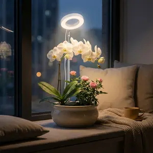 Grow Light, Full Spectrum Plant Growth Lamp, Grow Lights for Indoor Plants, Pot, Plant Growth Lamp With Base, Full Spectrum 4-Level Dimmable & 2/4/8H Timer, Space-Saving Soil-Insert Design, USB Powered Plant Light for Bedroom, Living Room, Office Desk